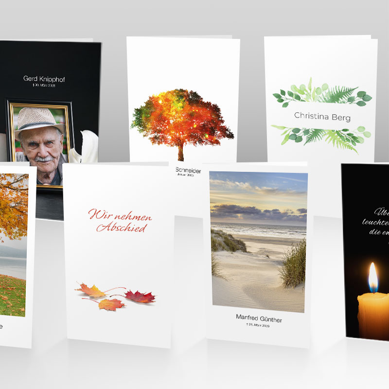Set von Trauerkarten mit verschiedenen individuellen Designs